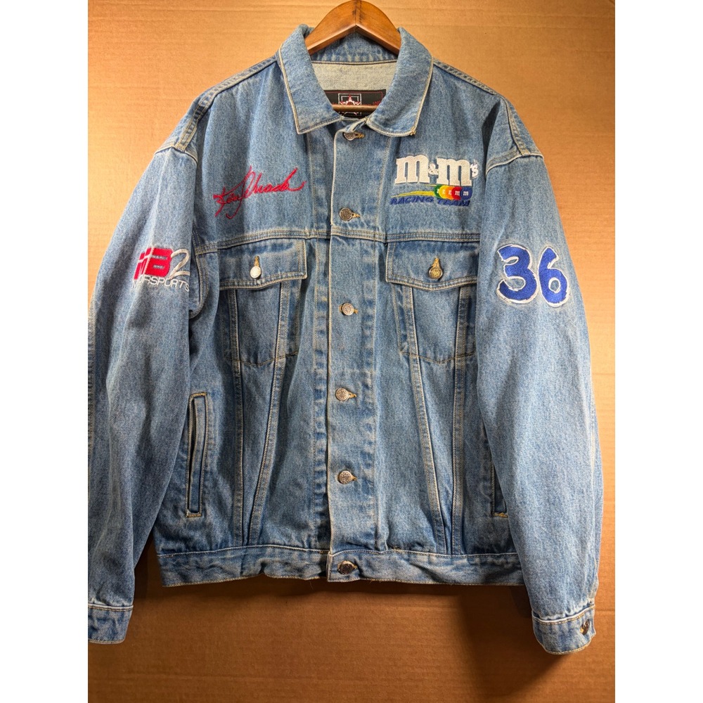 JH Design M&M's Racing Team Ken Schrader #36 Denim Jacket Mens L Made USA NASCAR